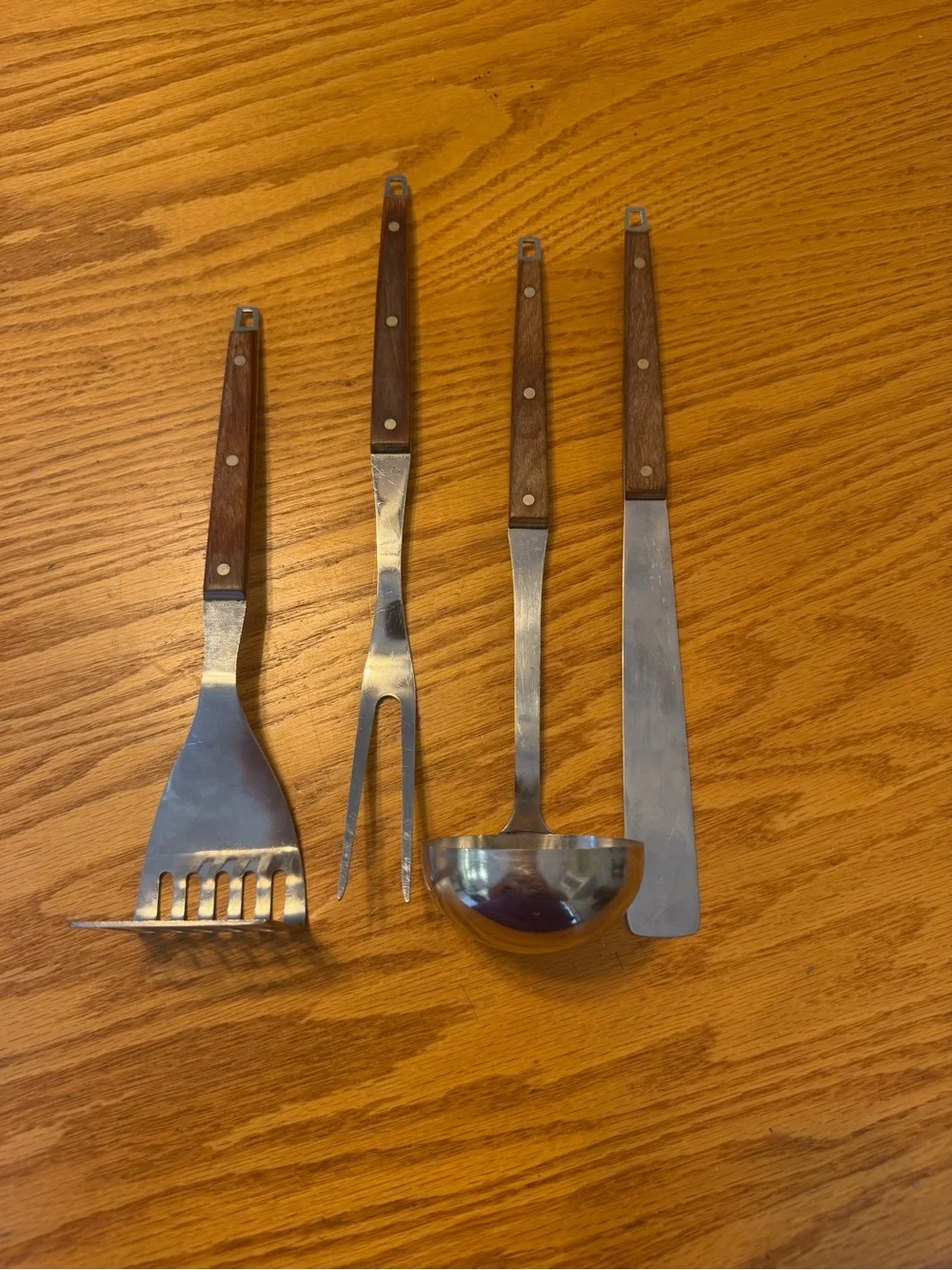 Vintage Ekco Flint 4 Piece Wooden Handle Kitchen Utensil Set - Brown